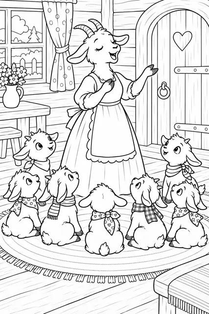 Раскраска «Коза учит козлят секретной песенке»