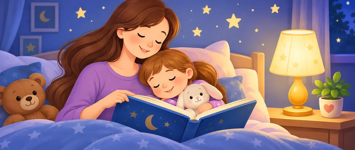 Мама читает ребёнку перед сном